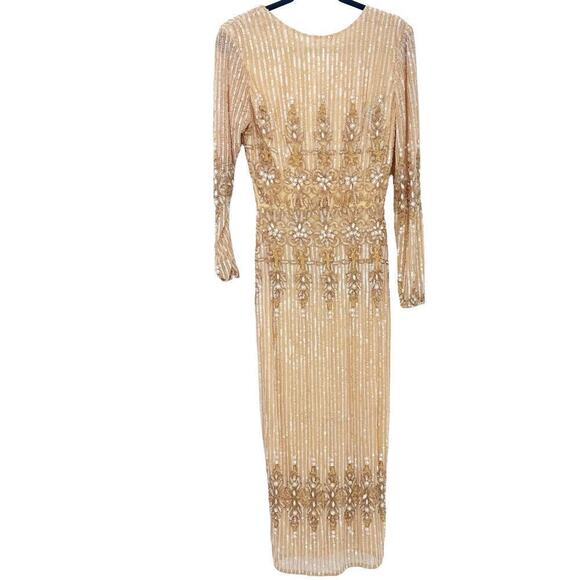 Mac Duggal 5576 Bead & Sequin Long Sleeve Sheath Gown Peach Size 4 NWT - Picture 6 of 16